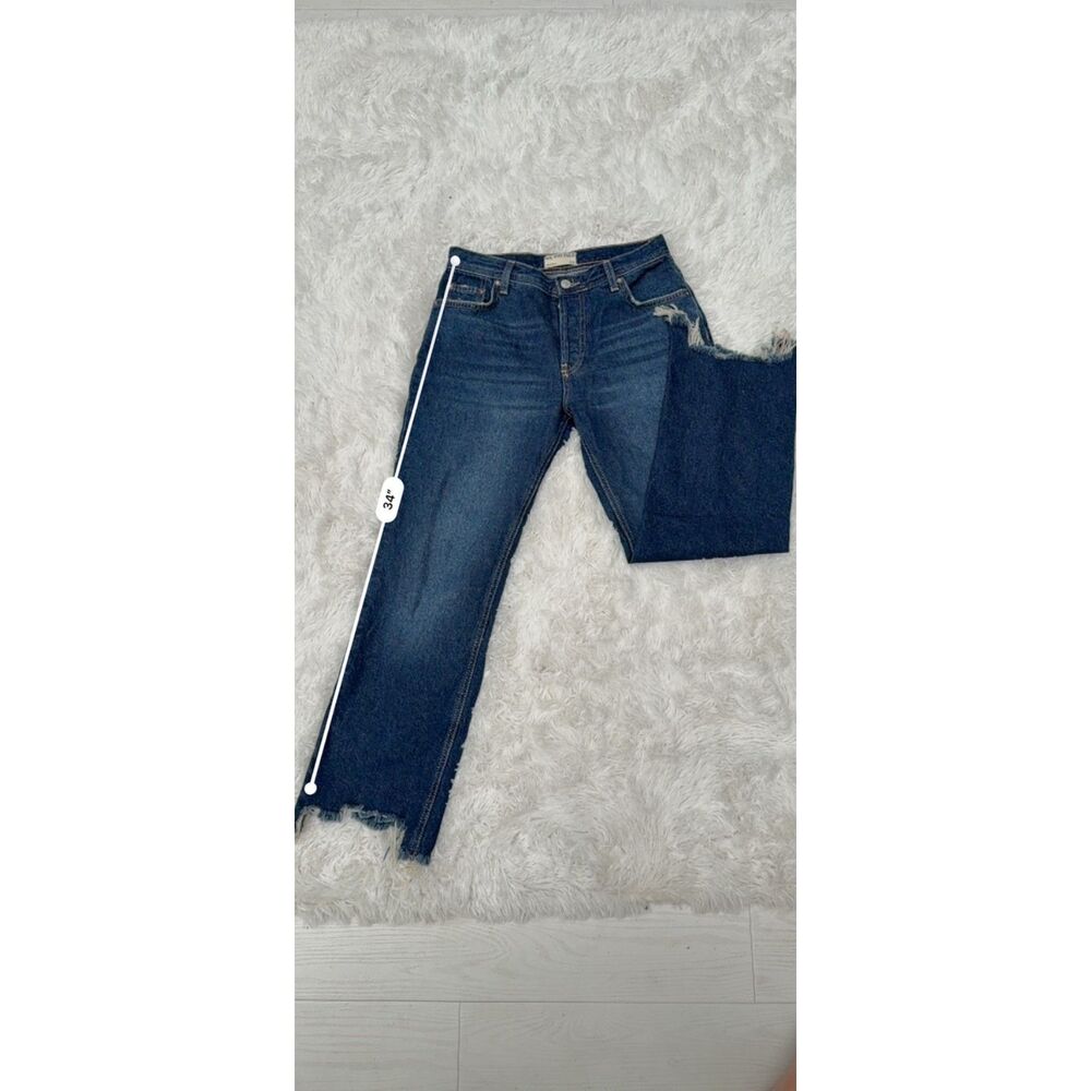 We The Free Dark Wash Raw Frayed Hem Straight Leg Jeans Size 26